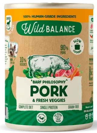 Wild Balance Lata Cocinada al Vapor de Cerdo y Verduras con Filosofía BARF para Perros (1x400 gr) 8436593403096