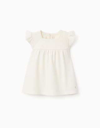 Top com Folhos e Bordado Inglês para Bebé Menina - Tamanho 18/24M Branco