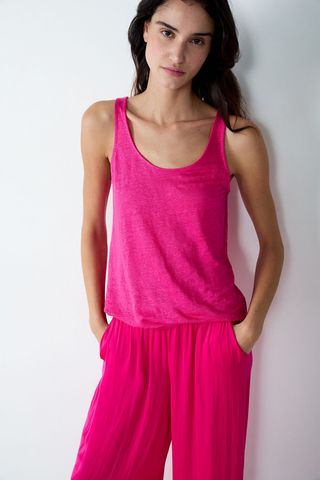 Josie Top 100% Lino Fucsia L