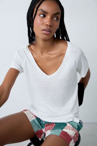 Josie Camiseta De Manga Corta 100% Lino Crudo L