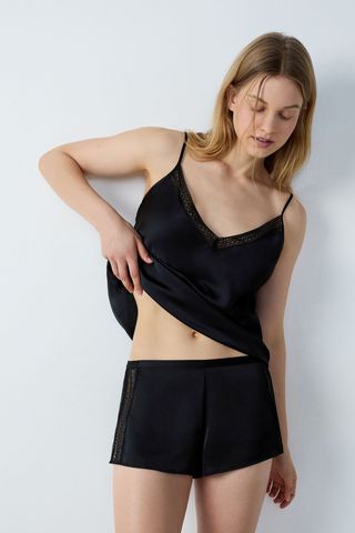 Feeling Top De Encaje Satinado Negro Xl