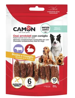 Camon MINI ROLLS de peau de boeuf avec lapin (10p) 6cm