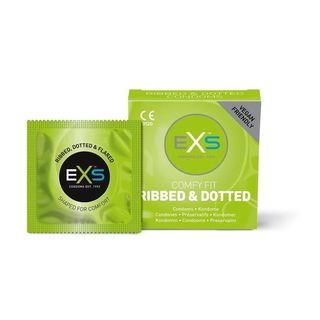 Preservativos de látex acanalados y con puntos EXS, pack de 3