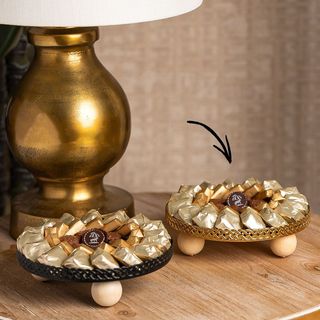 Plateau rond pieds bois Doré