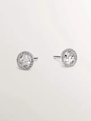 Pendientes De Plata 925 Con Topacios Blancos Y Zafiros Blancos (J01307-01-Wt-Ws_St) Talla Única