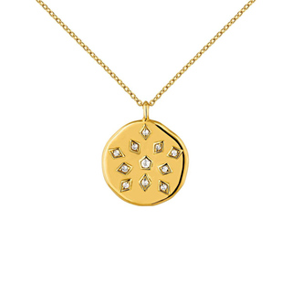 Colgante De Plata 925 Bañada En Oro Amarillo De 18K Con Medalla Y Topacios Blancos (J04266-02-Wt_St) Talla Única