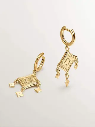 Pendientes De Aro De Plata 925 Bañada En Oro Amarillo De 18K Con Motivos Étnicos (J04440-02_St) Talla Única