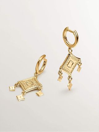 Pendientes De Aro De Plata 925 Bañada En Oro Amarillo De 18K Con Motivos Étnicos (J04440-02_St) Talla Única
