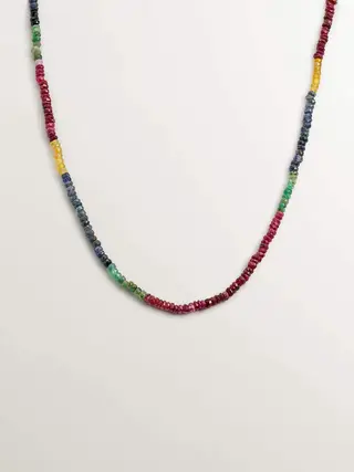 Collar De Plata 925 Bañada En Oro Amarillo De 18K Con Bolas De Zafiros Multicolor (J04922-02-Ms_St) Talla Única