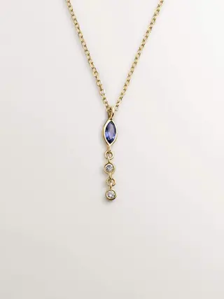 Colgante De Oro Amarillo De 9K Con Zafiro Azul Y Diamantes (J04983-02-Bs_St) Talla Única