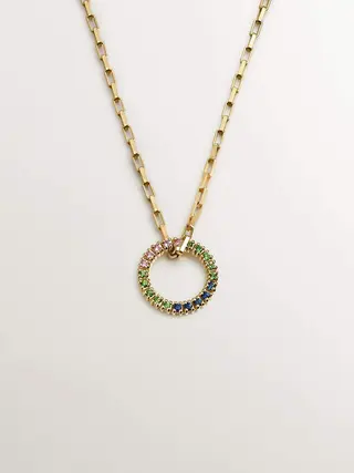Colgante Crossbow Círculo Plata Bañada En Oro 18Kt Zafiros Multicolor Y Tsavoritas Verdes  (J04993-02-Multi_St) Talla Única