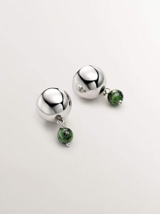 Pendientes De Plata 925 Con Jaspe Verde  (J05533-01-Gjp_St) Talla Única