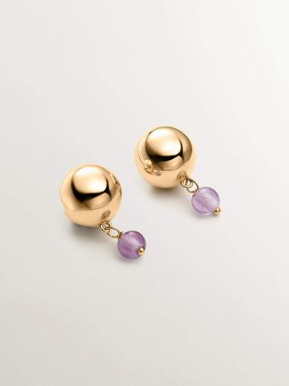 Pendientes De Plata 925 Bañada En Oro Amarillo De 18K Con Amatista Morada  (J05533-02-Lam_St) Talla Única