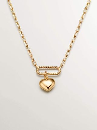 Collar De Eslabones Forza De Plata 925 Bañada En Oro Amarillo De 18K Con Corazón  (J05545-02_St) Talla Única