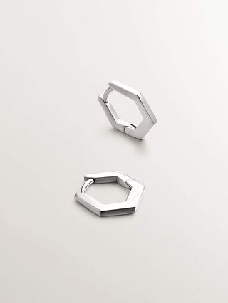 Pendientes De Aro Hexagonal De Plata 925  (J05584-01_St) Talla Única