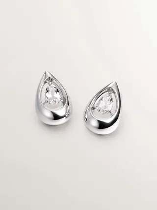 Pendientes De Plata 925 Con Topacios Blancos (J05621-01-Wt_St) Talla Única