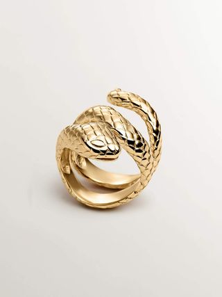 Anillo Ancho De Plata 925 Bañada En Oro Amarillo De 18K Con Forma De Serpiente (J00305-02) Talla 13