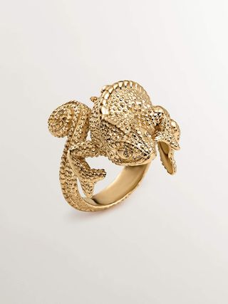Anillo Ancho De Plata 925 Bañada En Oro Amarillo De 18K Con Forma De Camaleón (J03178-02) Talla 15