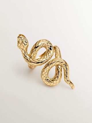 Anillo Lanzadera De Plata 925 Bañada En Oro Amarillo De 18K Con Forma De Serpiente (J03179-02) Talla 13