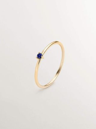 Anillo Solitario De Oro Amarillo De 9K Con Zafiro Azul (J04068-02-Bs) Talla 11