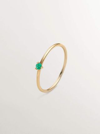 Anillo Solitario De Oro Amarillo De 9K Con Esmeralda (J04068-02-Em) Talla 9