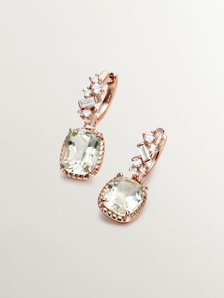 Pendientes De Aro De Plata 925 Bañada En Oro Rosa De 18K Con Cuarzos Verdes Y Topacios Azul Swiss  (J04673-03-Gq-Wt_St) Talla Única