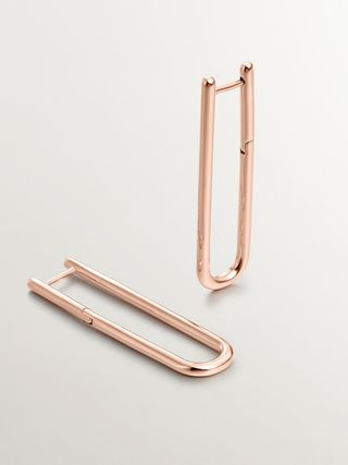 Pendientes De Aro Extra Largo De Plata 925 Bañada En Oro Rosa De 18K (J05585-03_St) Talla Única