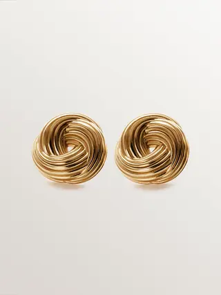 Pendientes De Plata 925 Bañada En Oro Amarillo De 18K Con Textura Gallonada (J05897-02_St) Talla Única