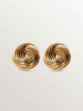 Pendientes De Plata 925 Bañada En Oro Amarillo De 18K Con Textura Gallonada (J05897-02_St) Talla Única