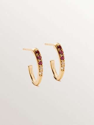 Pendientes De Aro De Plata Bañada En Oro De 18K Con Rodolitas Y Topacios (J05912-02-Ro-Wt_St) Talla Única