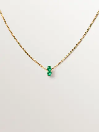 Colgante De Oro Amarillo De 9K Con Esmeraldas Y Diamantes(J05943-02-Em-I2_St) Talla Única