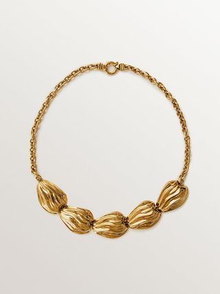 Collar De Plata 925 Bañada En Oro Amarillo De 18K Con Textura(J05970-02_St) Talla Única