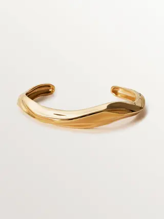 Pulsera Rígida De Plata 925 Bañada En Oro Amarillo De 18K Con Textura(J05975-02_St) Talla Única