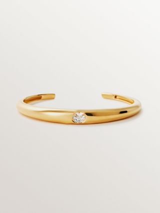 Pulsera Rígida De Plata 925 Bañada En Oro Amarillo De 18K Con Topacio Blanco(J05993-02-WT_ST) Talla Única