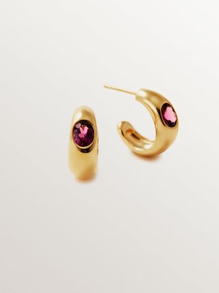 Pendientes De Aro De Plata 925 Bañada En Oro Amarillo De 18K Con Rodolitas Rojas(J05991-02-RO_ST) Talla Única