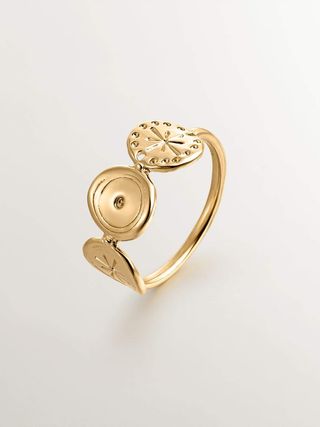 Anillo De Plata 925 Bañada En Oro Amarillo De 18K Con Motivos Étnicos (J04448-02) Talla 15