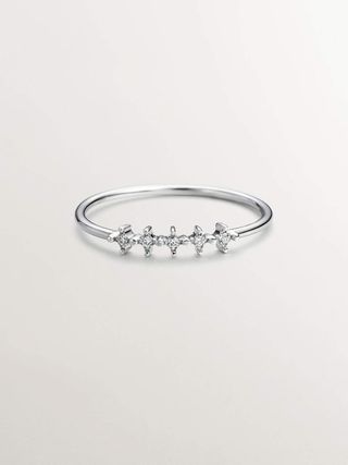 Anillo Cinquillo De Oro Blanco De 18K Con Diamantes 0,025 Cts (J04495-01-18K-I2) Talla 11