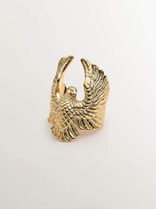 Anillo Ancho De Plata 925 Bañada En Oro Amarillo De 18K Con Forma De Águila (J04550-02) Talla 19