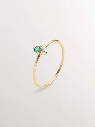 Anillo De Oro Amarillo De 9K Con Esmeralda Y Diamante (J04978-02-Em) Talla 11