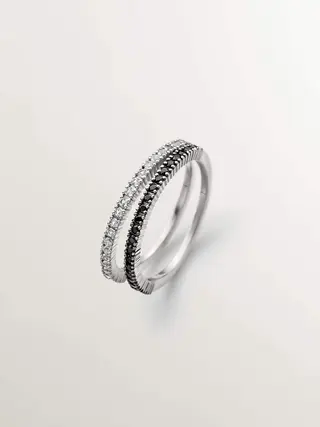 Anillo Doble De Plata 925 Con Espinelas Negras Y Topacios Blancos (J04988-01-Wt-Bsn) Talla 15