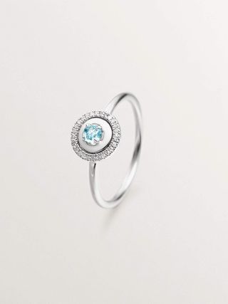 Anillo De Plata 925 Con Topacio Azul Swiss, Diamantes Blancos Y Esmalte Blanco (J05424-01-Sb-Brwena) Talla 11