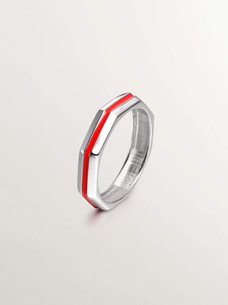 Anillo De Plata 925 Con Acabado Geométrico Y Esmalte Rosa (J05488-01-Pkena) Talla 13