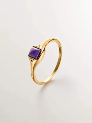 Anillo De Sello De Oro Amarillo De 9K Con Charoita Morada (J05498-02-Chr-I2) Talla 13