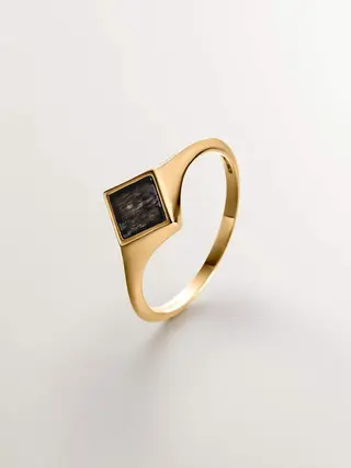 Anillo De Sello De Oro Amarillo De 9K Con Obsidiana Negra (J05500-02-Sfob) Talla 19