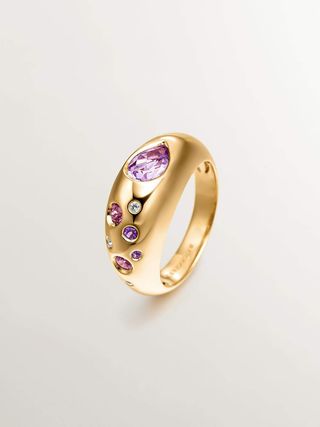 Anillo De Plata 925 Bañada En Oro Amarillo De 18K Con Amatistas Rosas Y Moradas, Topacios Blancos Y Rodolitas Rosas (J05614-02-Pamroam-Wt) Talla 11