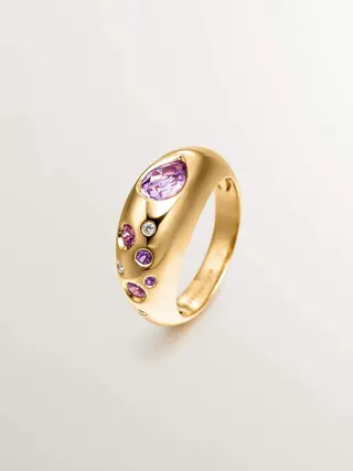 Anillo De Plata 925 Bañada En Oro Amarillo De 18K Con Amatistas Rosas Y Moradas, Topacios Blancos Y Rodolitas Rosas (J05614-02-Pamroam-Wt) Talla 17