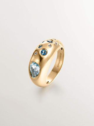 Anillo De Plata 925 Bañada En Oro Amarillo De 18K Con Topacios Azul Sky Y Azul London (J05614-02-Sky-Lb-Wt) Talla 11
