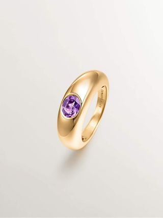 Anillo De Plata 925 Bañada En Oro Amarillo De 18K Con Amatista Morada (J05617-02-Am) Talla 11
