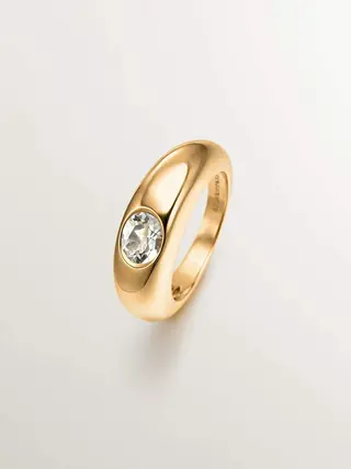 Anillo De Plata 925 Bañada En Oro Amarillo De 18K Con Cuarzo Verde (J05617-02-Gq) Talla 15