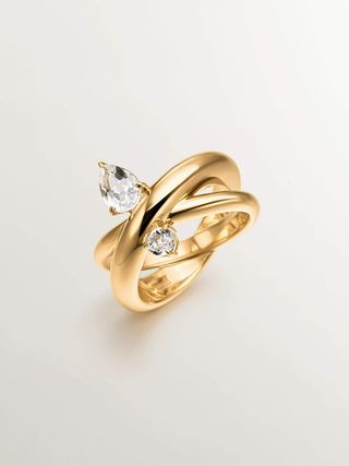 Anillo Cruzado De Plata 925 Con Topacios Y Cuarzos Blancos (J05619-02-Wt-Wq) Talla 11